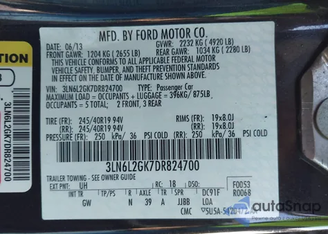 2013 Lincoln Mkz из США, поврежденный, VIN 3LN6L2GK7DR824700